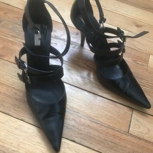 Michael kors black leather triple strap heels